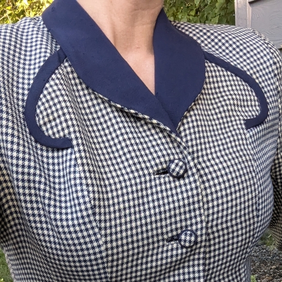 1940's HOUNDSTOOTH WOOL SKIRT SUIT jacket set 40's XS S - Picture 5 of 13